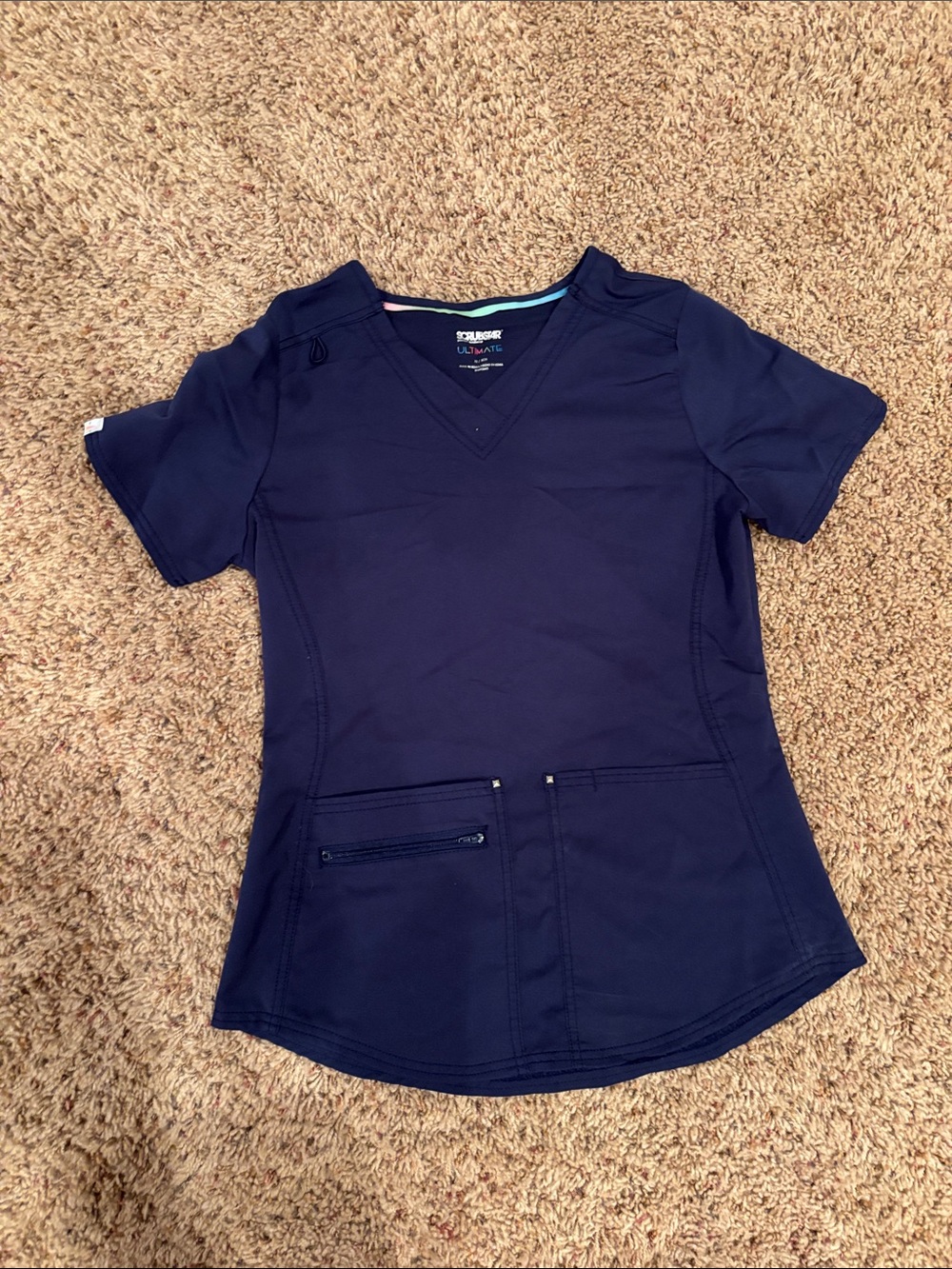 Scrubstar Navy V-Neck Scrub Top with Rainbow Trim
